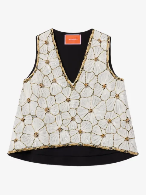 La DoubleJ floral-embroidery V-neck top