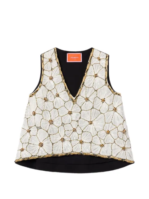 La DoubleJ floral-embroidery V-neck top