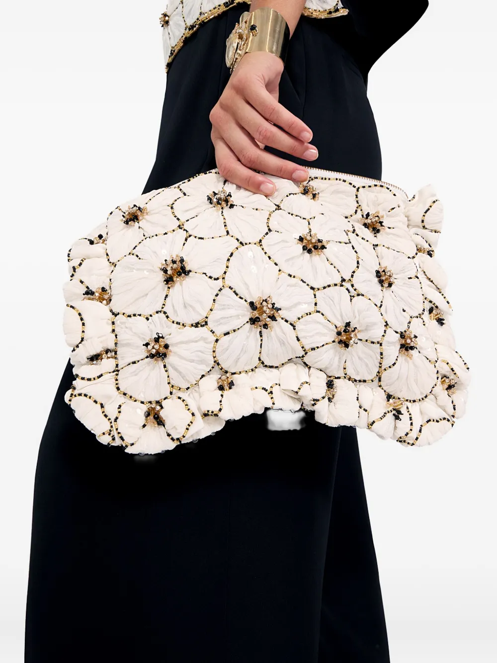 La DoubleJ Clutch met geborduurde bloemen Wit