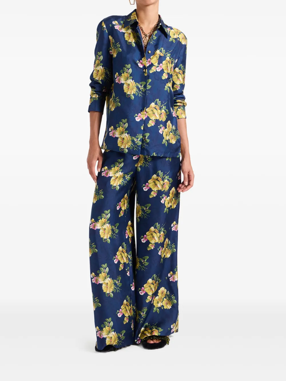 La DoubleJ Blouse met knoopsluiting en bloemen Blauw