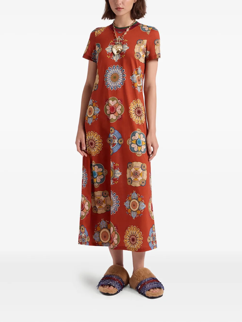 La DoubleJ floral-print swing dress - Rood