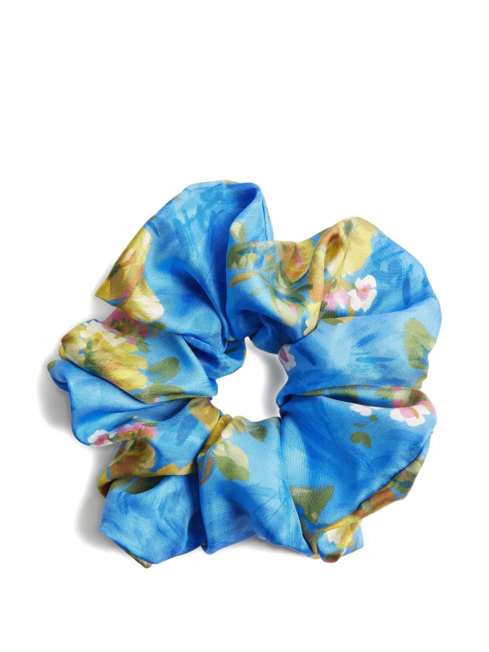 La DoubleJ Giga zijden scrunchie met bloemen Blauw