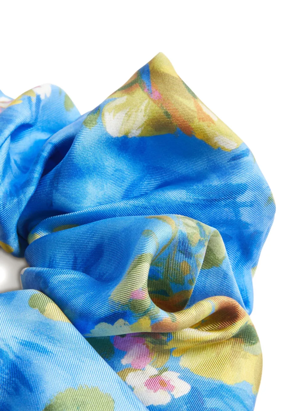 La DoubleJ Giga zijden scrunchie met bloemen Blauw