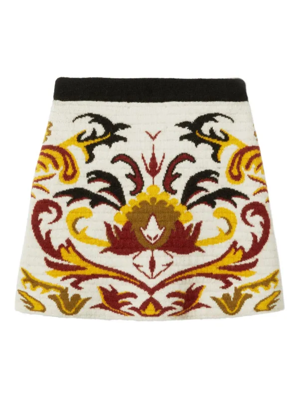 La DoubleJ Floral-pattern Knitted Skirt in White