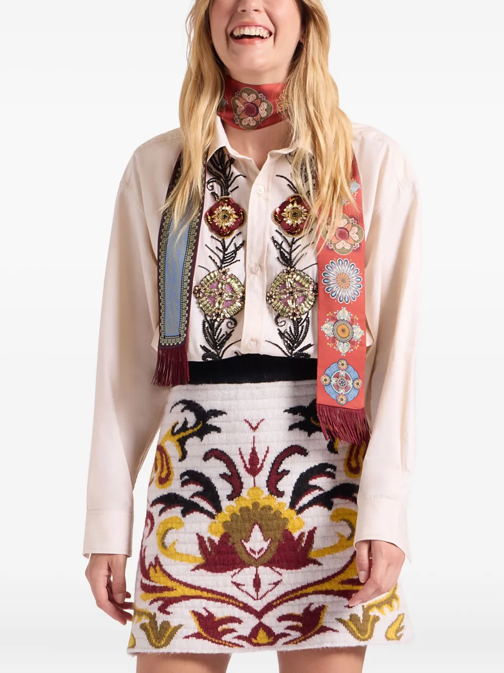 La DoubleJ Gebreide rok met bloemenprint Wit