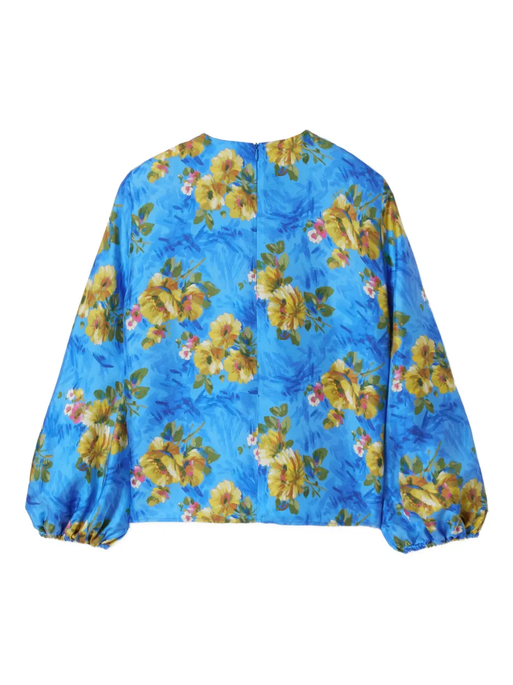 La DoubleJ Top met ballonmouwen en bloemenprint Blauw