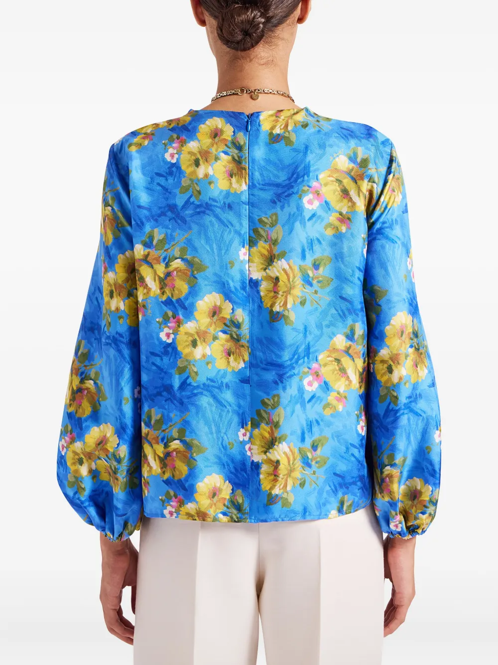La DoubleJ Top met ballonmouwen en bloemenprint Blauw