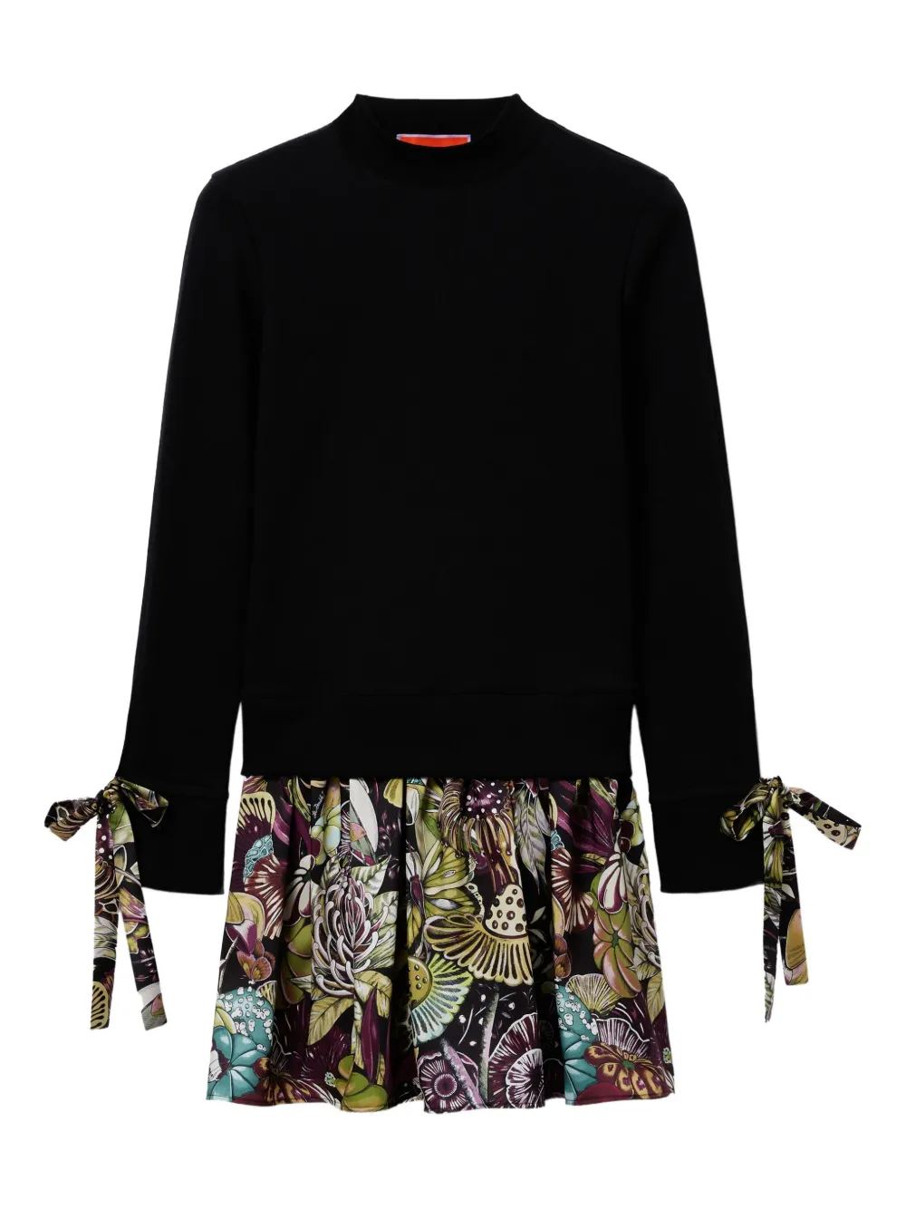 La Doublej Floral-print Mock-neck Mini Dress In Black