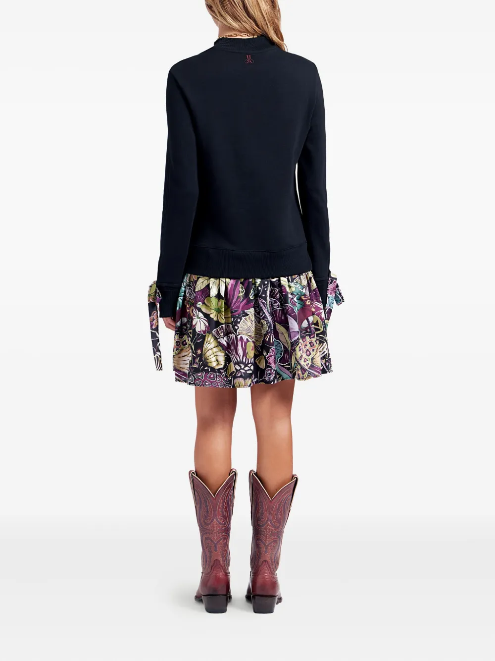 La Doublej Floral-print Mock-neck Mini Dress In Black