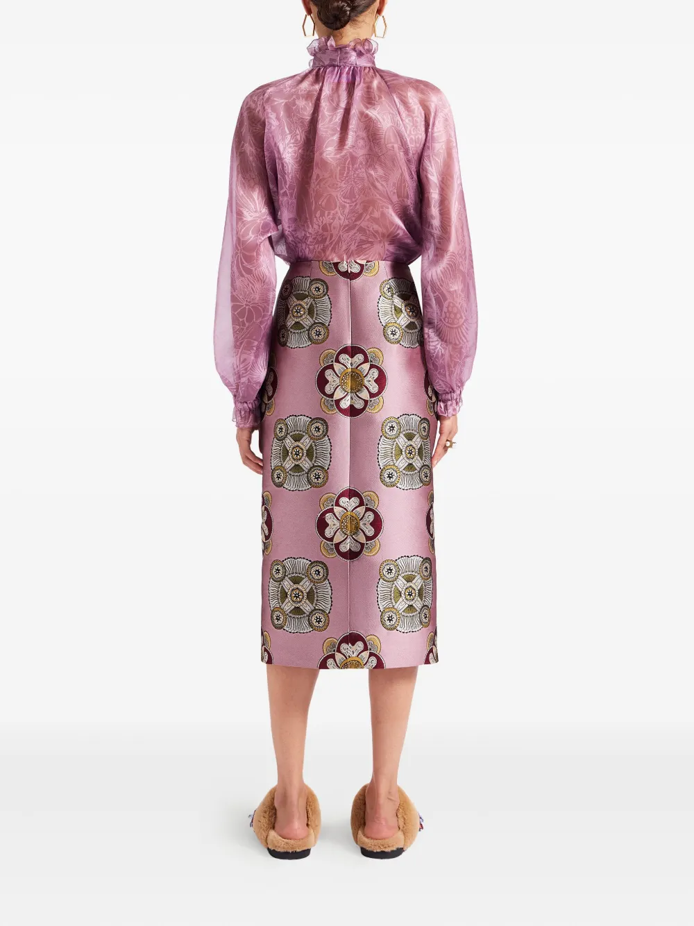 La DoubleJ Kokerrok met bloemenprint Roze