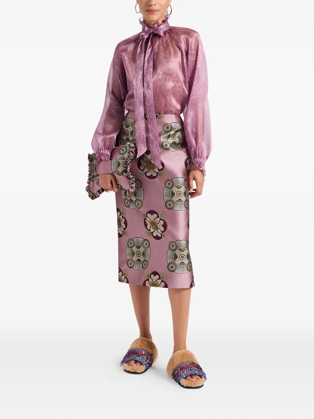 La DoubleJ Kokerrok met bloemenprint Roze