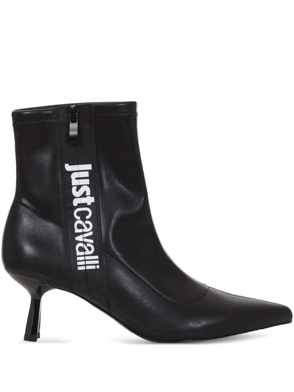 Just Cavalli Logo-detail Pointed-toe Ankle Boots In Black