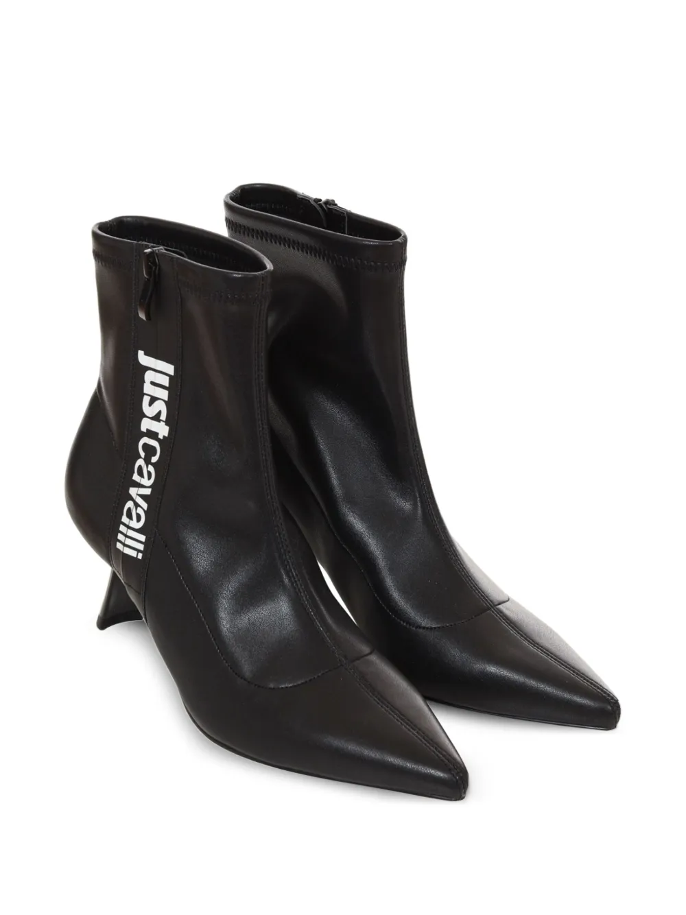 Just Cavalli Logo-detail Pointed-toe Ankle Boots In Black