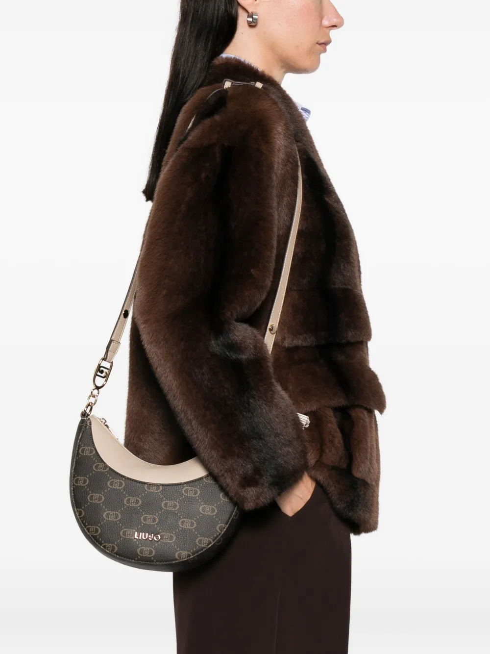 Liu •jo Medium Hobo Crescent Monogram Shoulder Bag In Brown