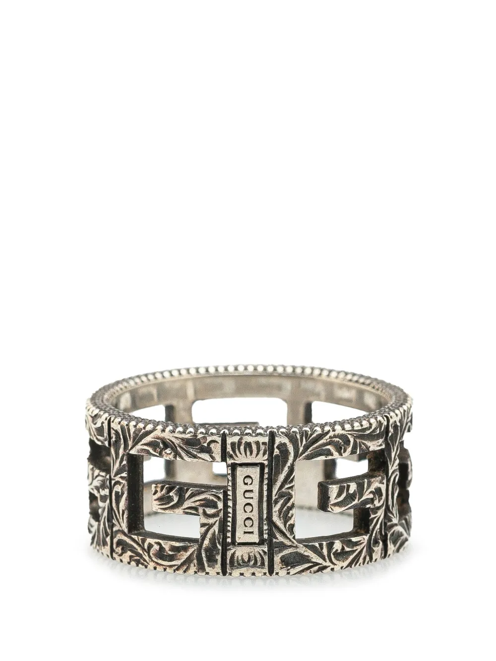Gucci Pre-Owned 2005-2015 Sterling Silver Wide G Cube Cutout Band ring Gucci Pre-Owned 2005-2015 Sterling Silver Wide G Cube Cutout Band ring