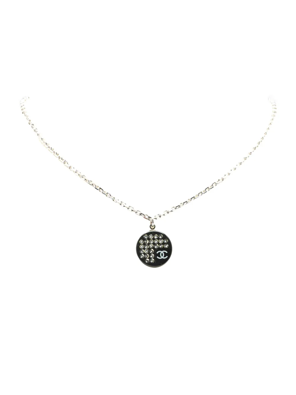 CHANEL Pre-Owned 2005 Silver Plated CC Resin and Rhinestone Pendant CHANEL Pre-Owned 2005 Silver Plated CC Resin and Rhinestone Pendant