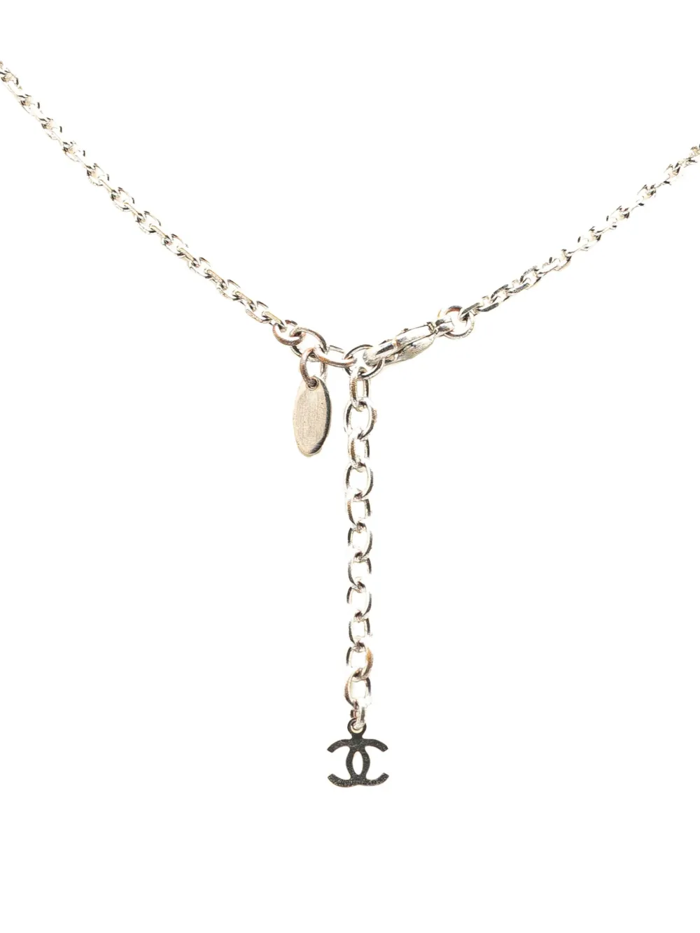 CHANEL Pre-Owned 2005 Silver Plated CC Resin and Rhinestone Pendant Necklace costume necklace | Image 2