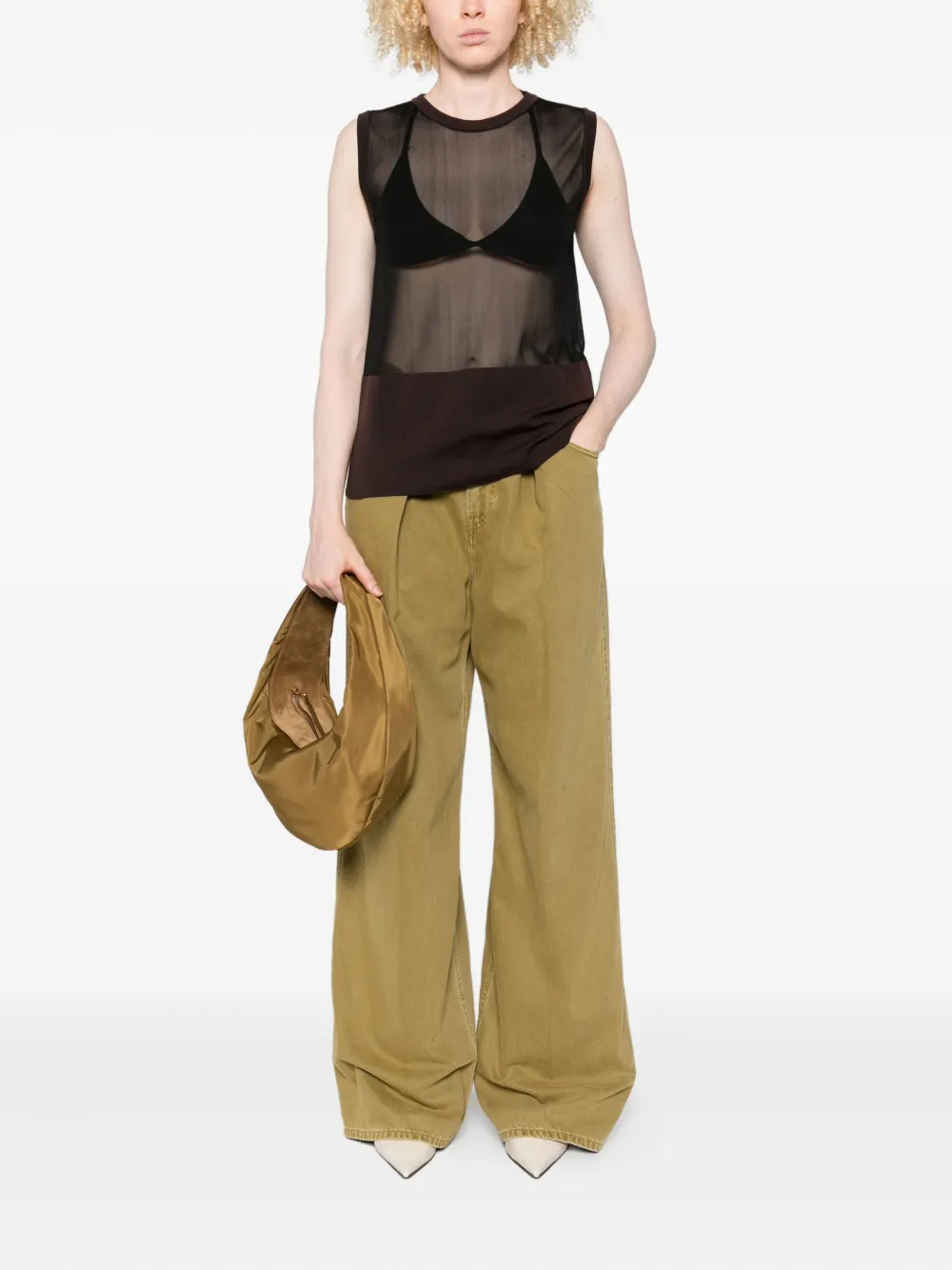 Haikure pleated cotton jeans - Groen