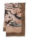 Pierre-Louis Mascia landscape-print fringed scarf - Brown