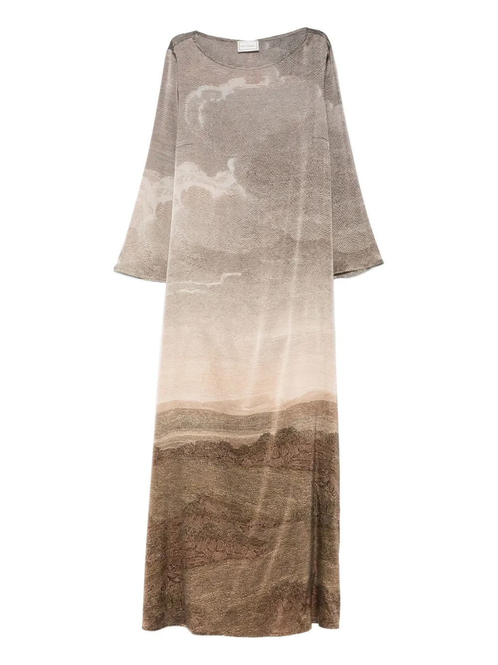 landscape-print silk dress