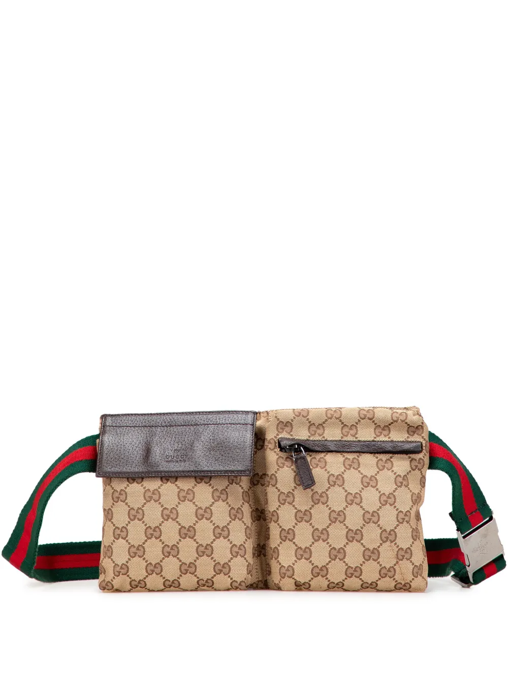 Gucci Pre-Owned 2000-2015 GG Canvas Web Double Pocket belt bag - ブラウン Gucci Pre-Owned 2000-2015 GG Canvas Web Double Pocket belt bag - ブラウン