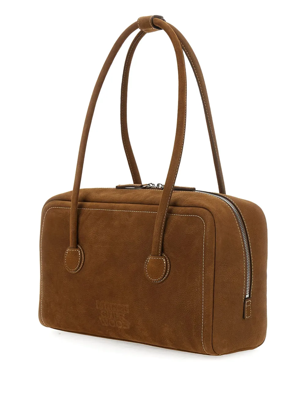 Margesherwood Boston Beige Shoulder Bag With Embossed Logo Lettering On The Front In Leather Woman In Brown
