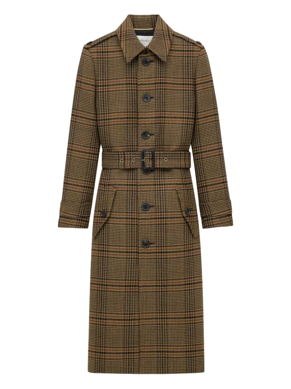 Saint Laurent Prince of Wales check belted coat - ブラウン Saint Laurent Prince of Wales check belted coat - ブラウン
