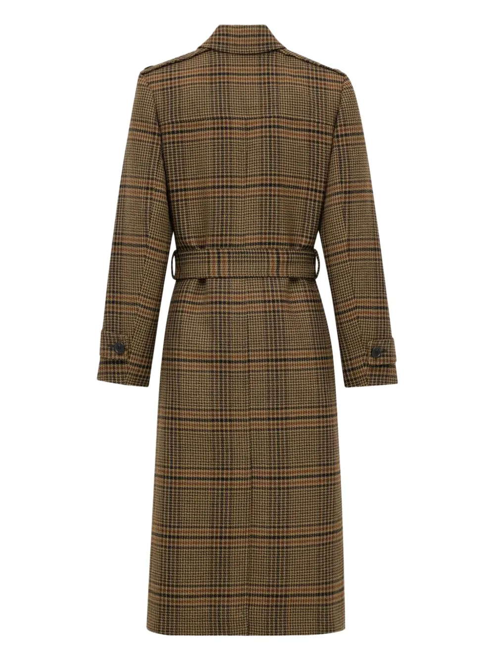 Saint Laurent Women Long Coat In Prince Of Wales Wool In Brown