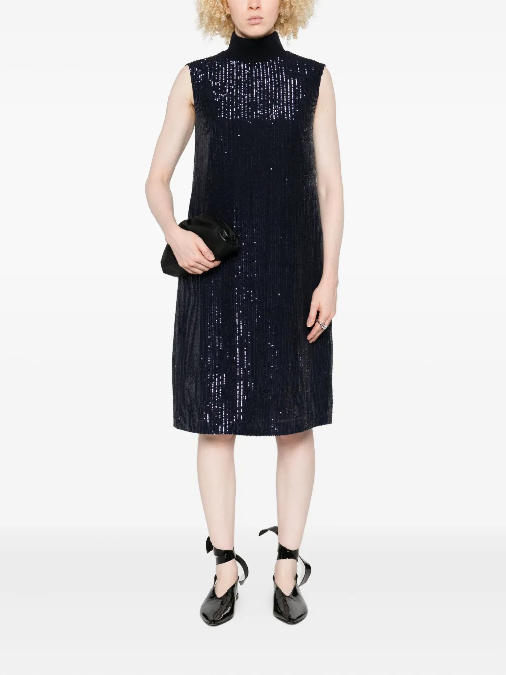 Peserico Mouwloze midi-jurk met col en pailletten - Blauw