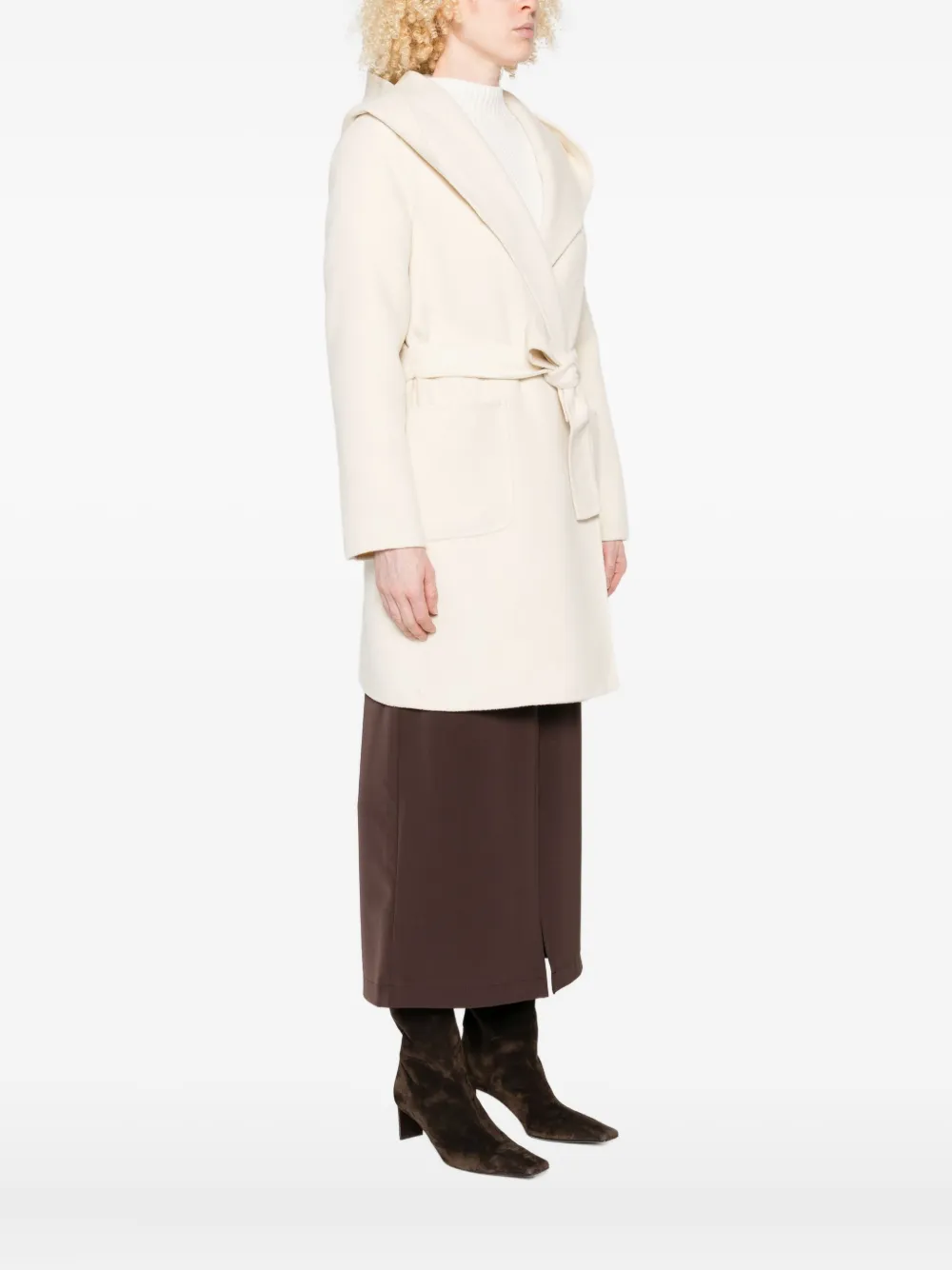 Marella Hooded Belted Coat In Neutral