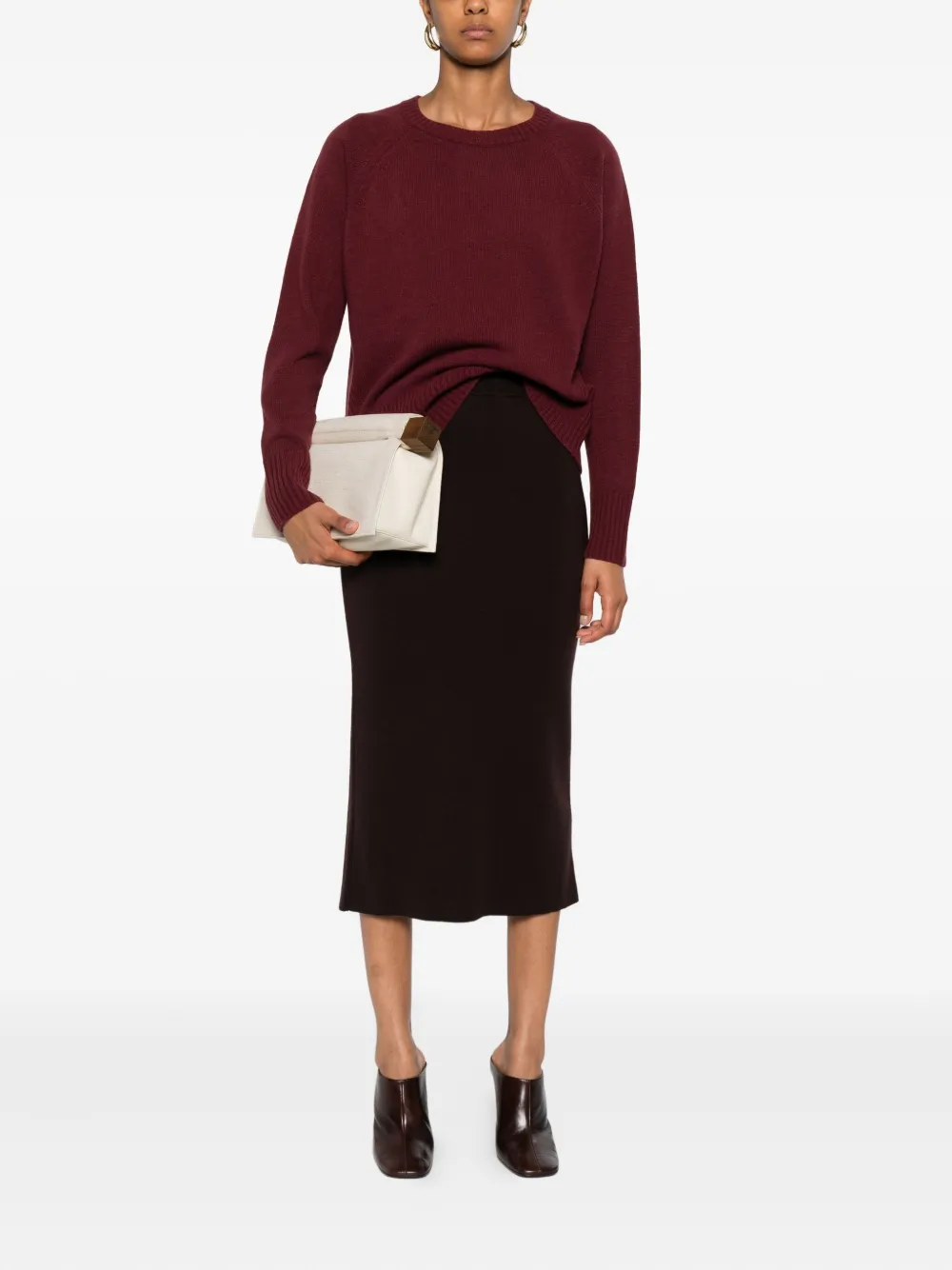 Monochrome Raglan-sleeve Wool Sweater In Burgundy