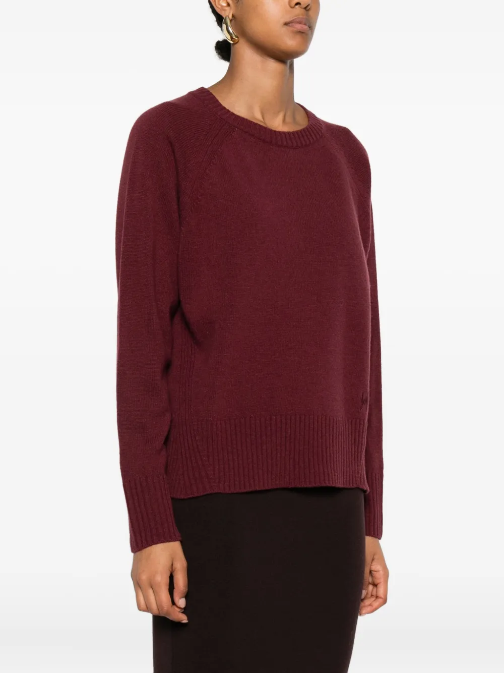 Monochrome Raglan-sleeve Wool Sweater In Burgundy