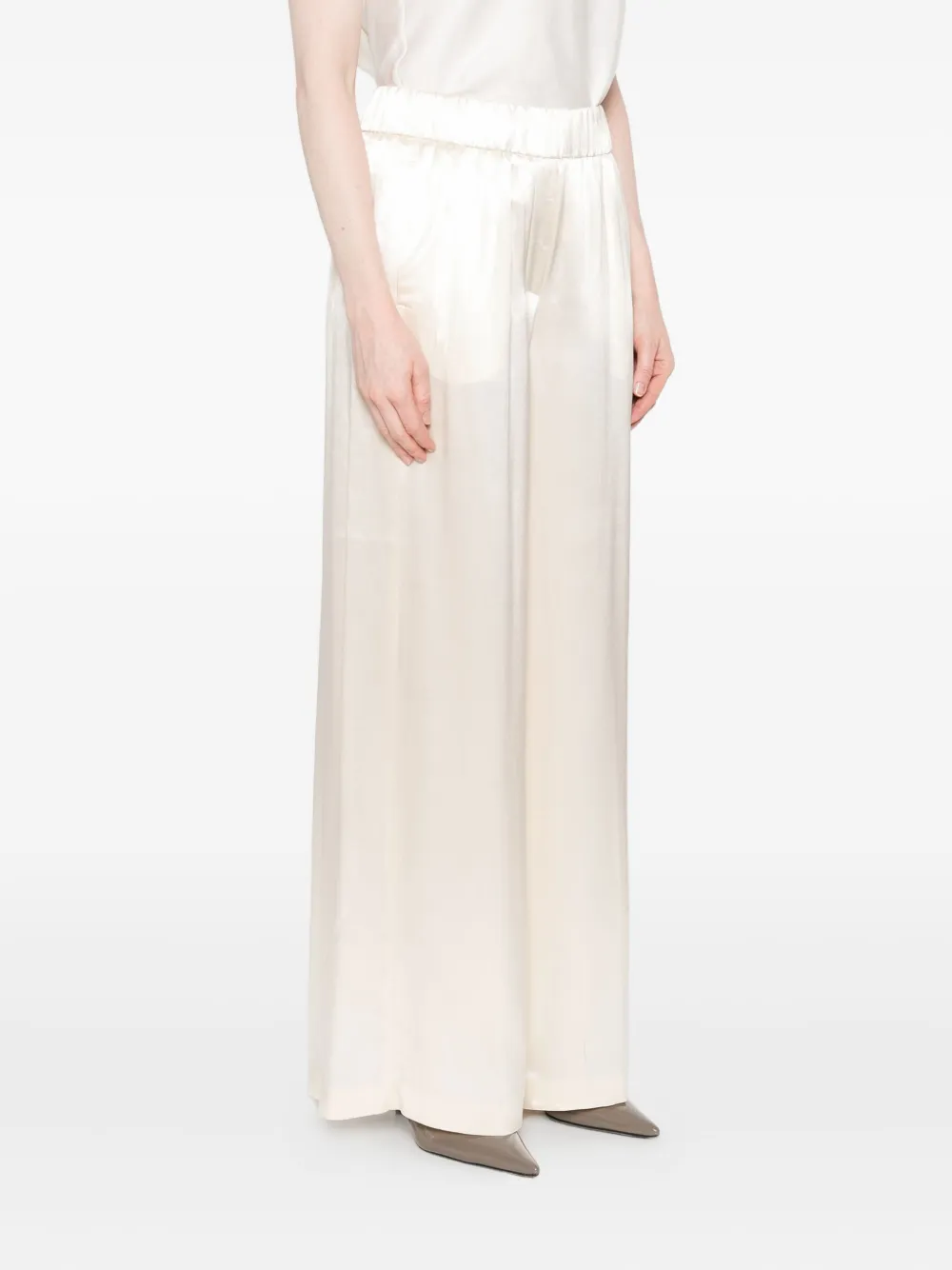 Peserico Broek met elastische taille en wijde pijpen Beige