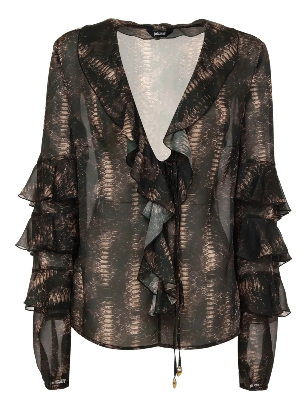 Just Cavalli snake-print ruffled top | Brown | Image 1