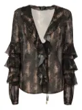 Just Cavalli snake-print ruffled top - Brown