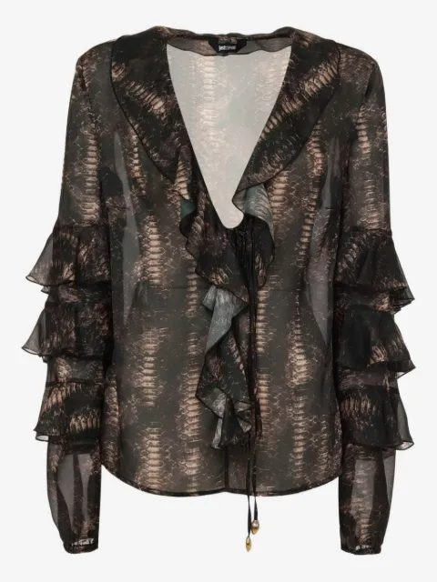 Just Cavalli snake-print ruffled top