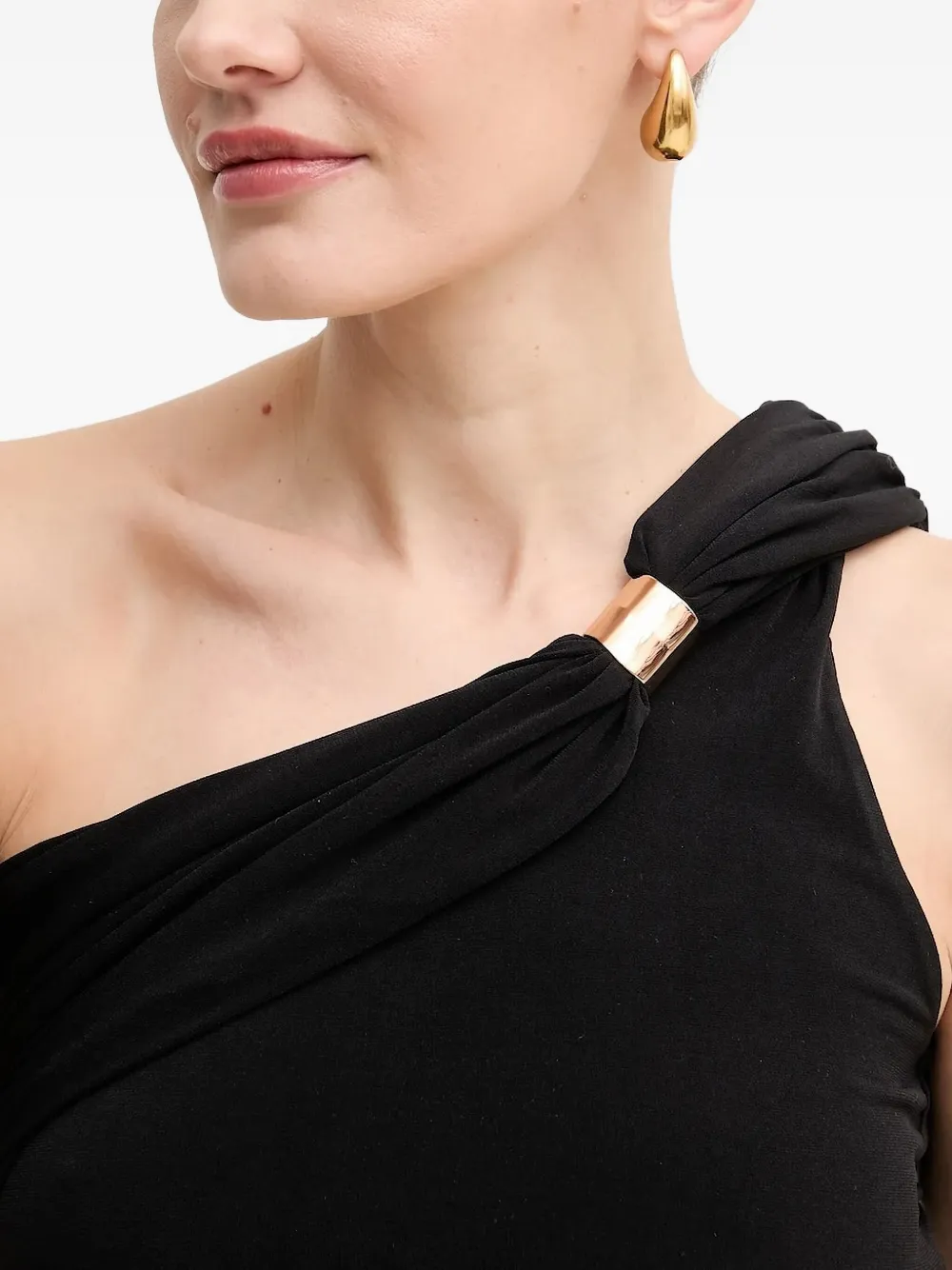 Herve Leger Sofia One-shoulder Ring Top In Black