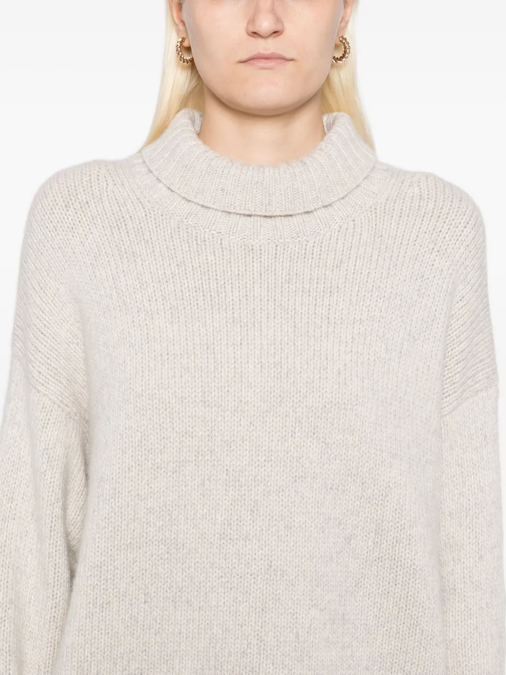 N.Peal Chunky trui met trechterhals Beige