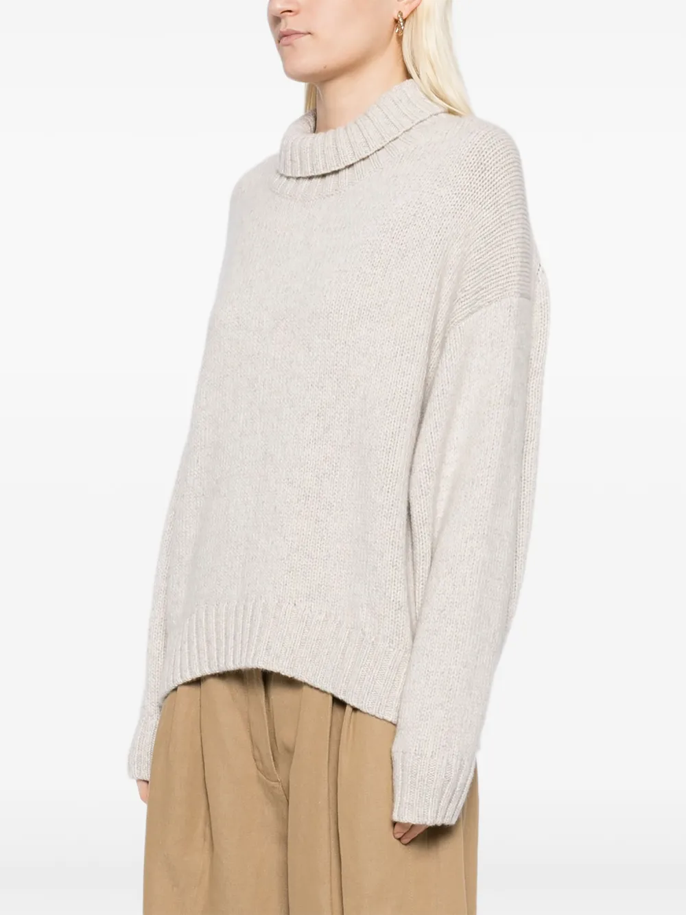 N.Peal Chunky trui met trechterhals Beige