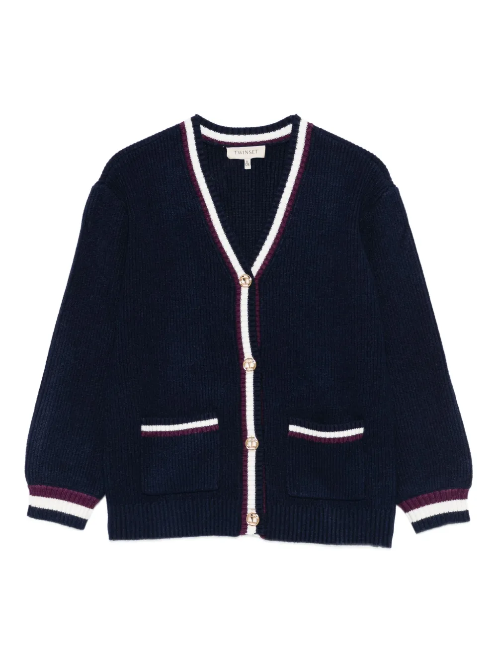 TWINSET Kids V-neck ribbed cardigan Blauw
