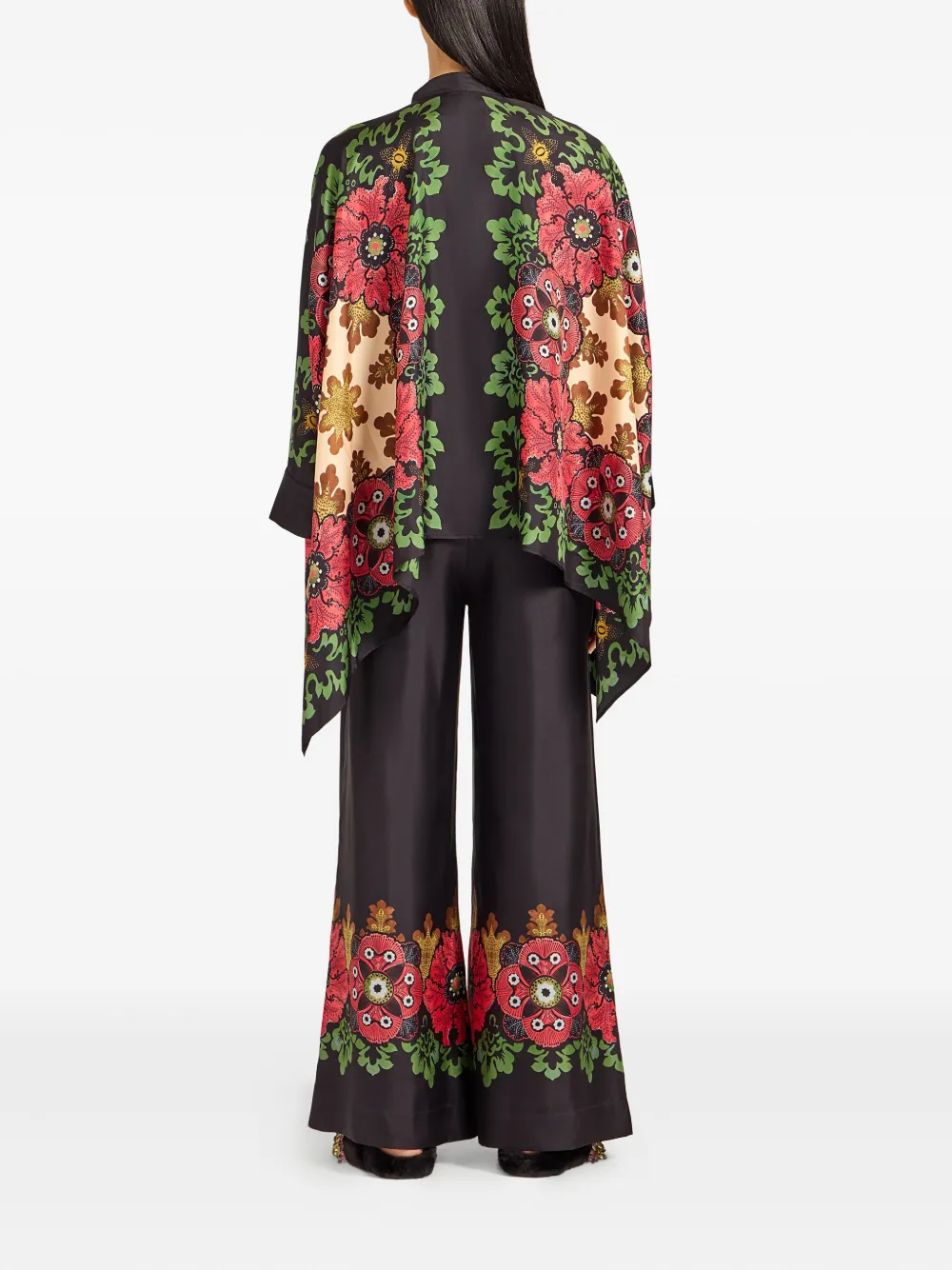 La Doublej Printed Silk Twill Palazzo Pants In Black