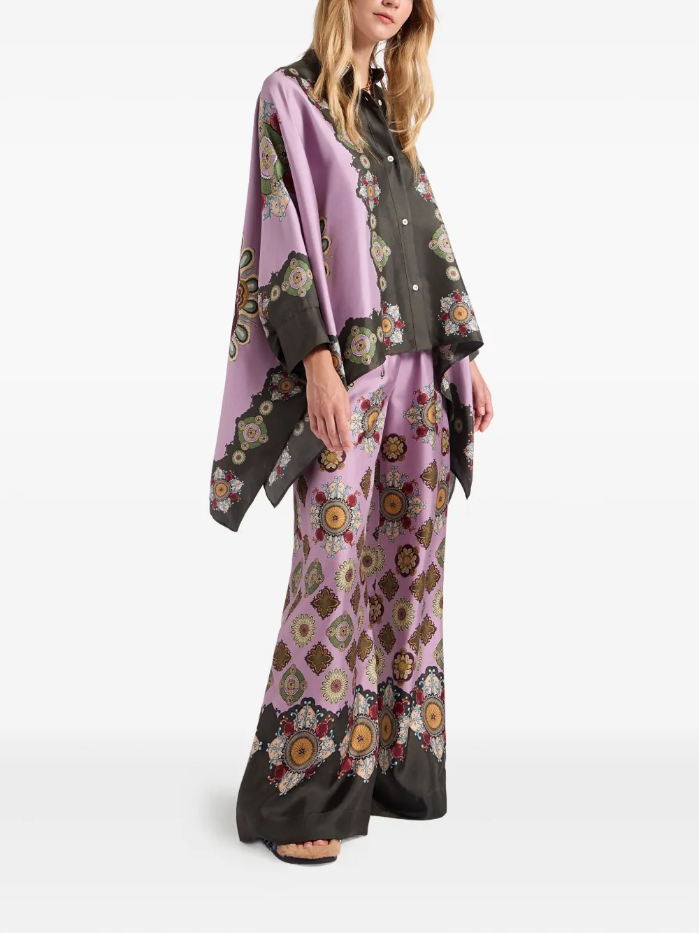 La DoubleJ Zijden blouse met Placée-print - Roze