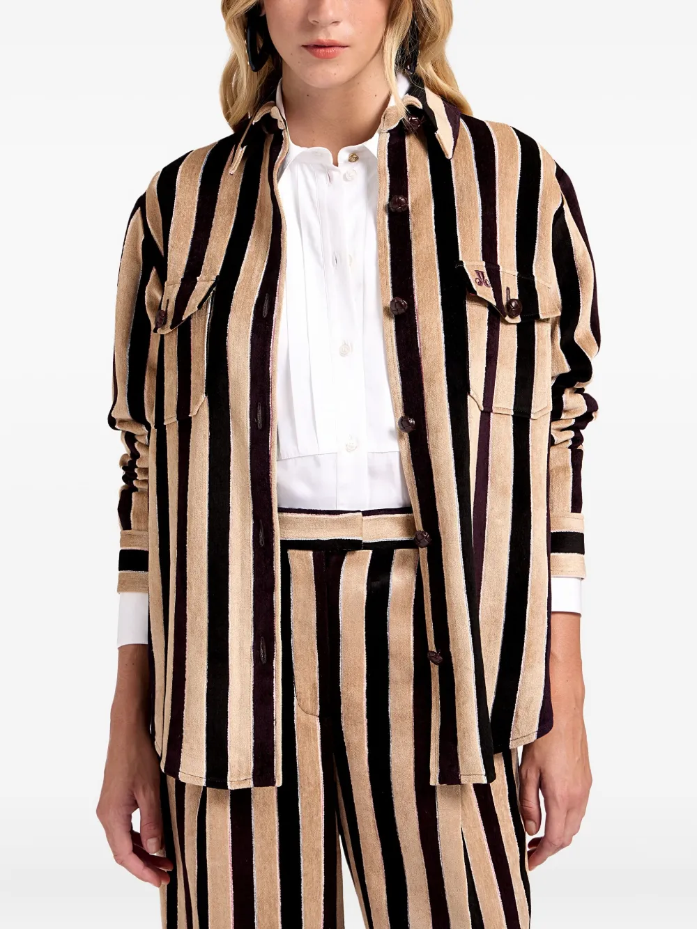 La DoubleJ Gestreept jack met borstzak Zwart