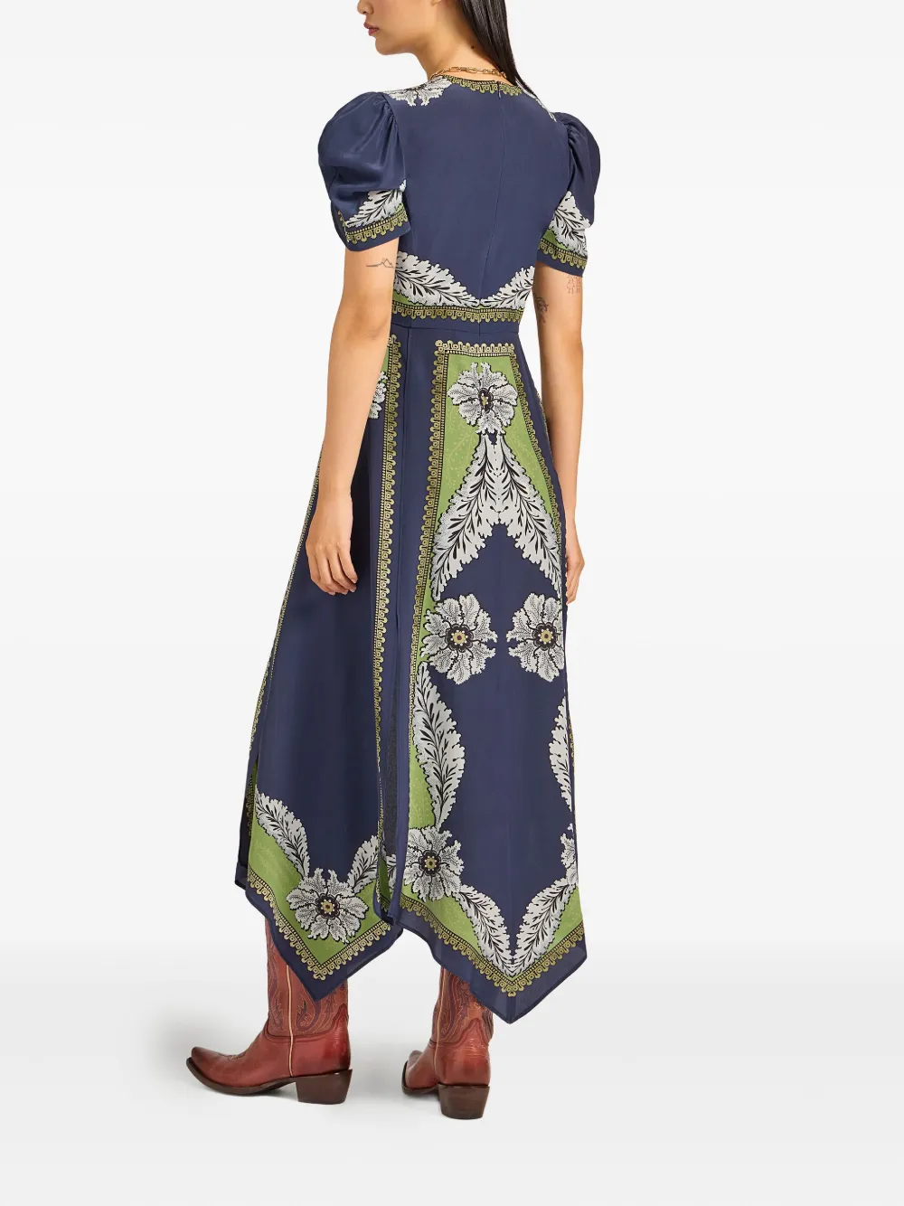La DoubleJ Cherry jurk met pofmouwen - Blauw