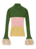 La DoubleJ embroidered-logo feather-cuffs sweater - Green