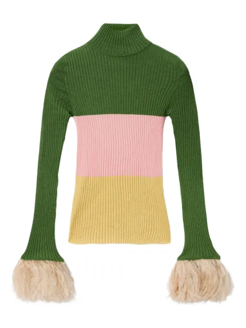 La DoubleJ embroidered-logo feather-cuffs sweater