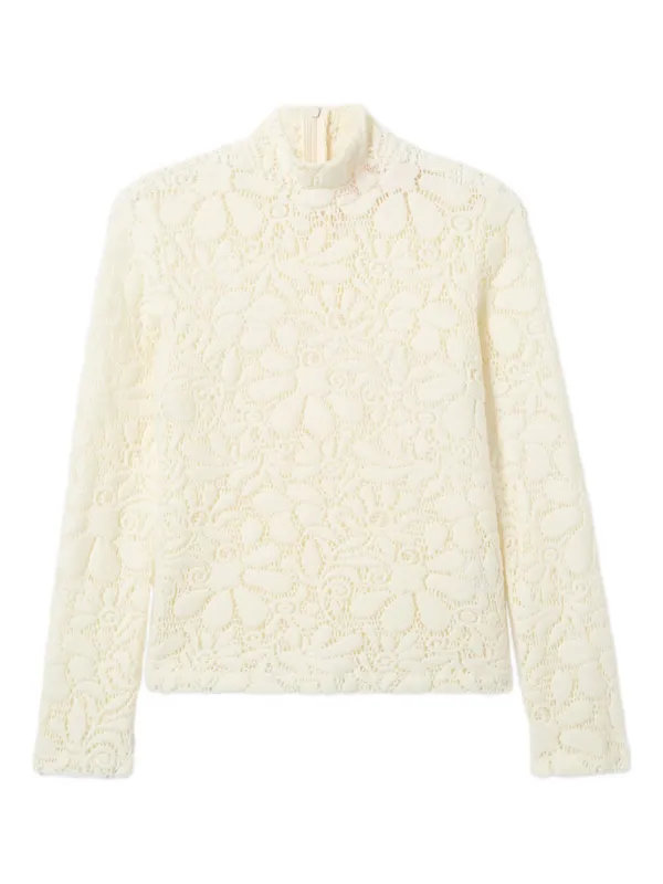 La DoubleJ floral-pattern Lace Turtleneck Top Neutrals FARFETCH IN