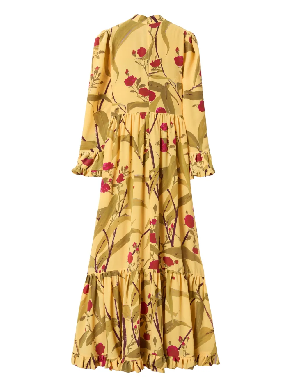 La Doublej Floral-print Ruffled Maxi Day Dress In Brown