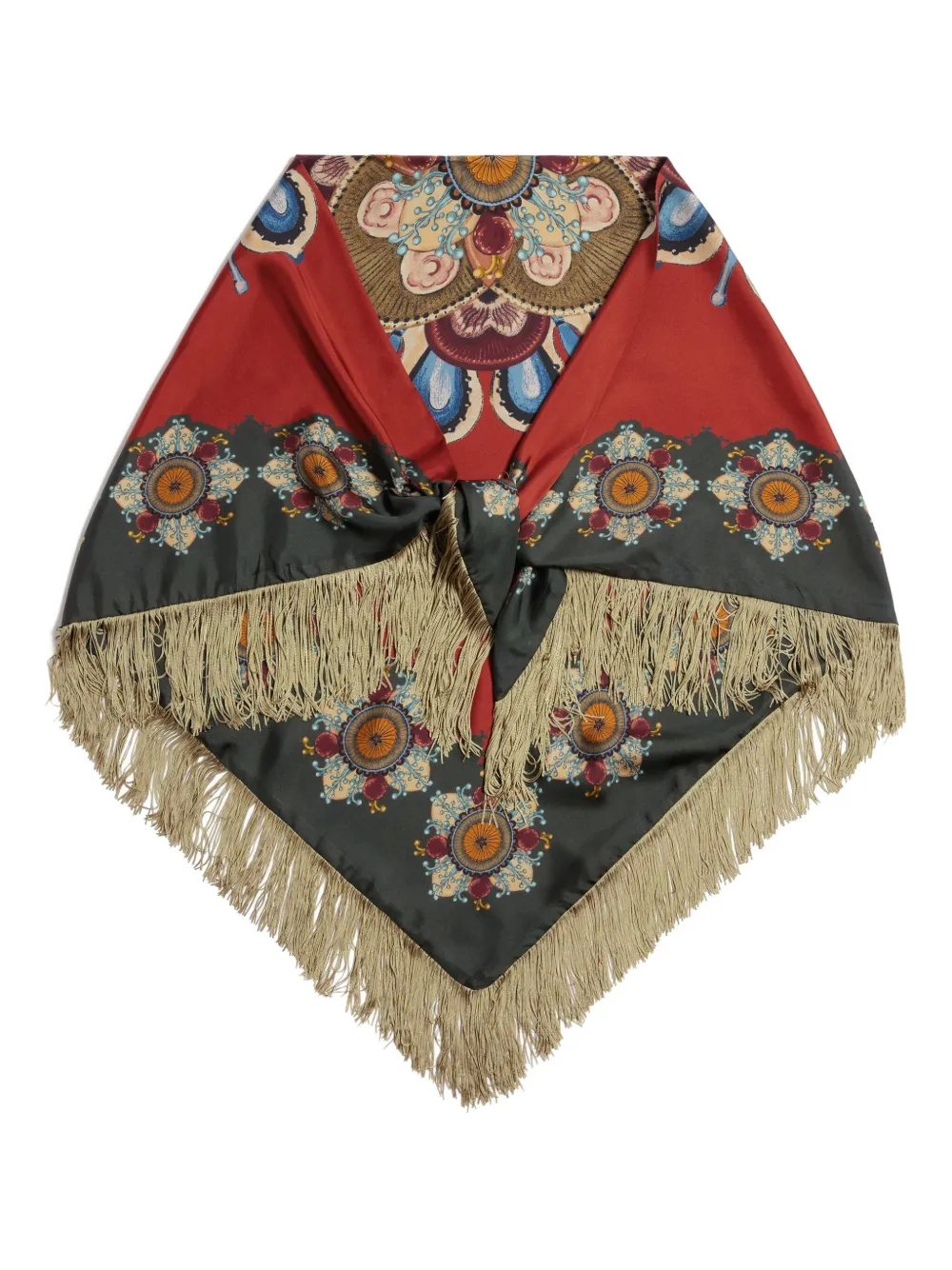 floral-print fringed scarf