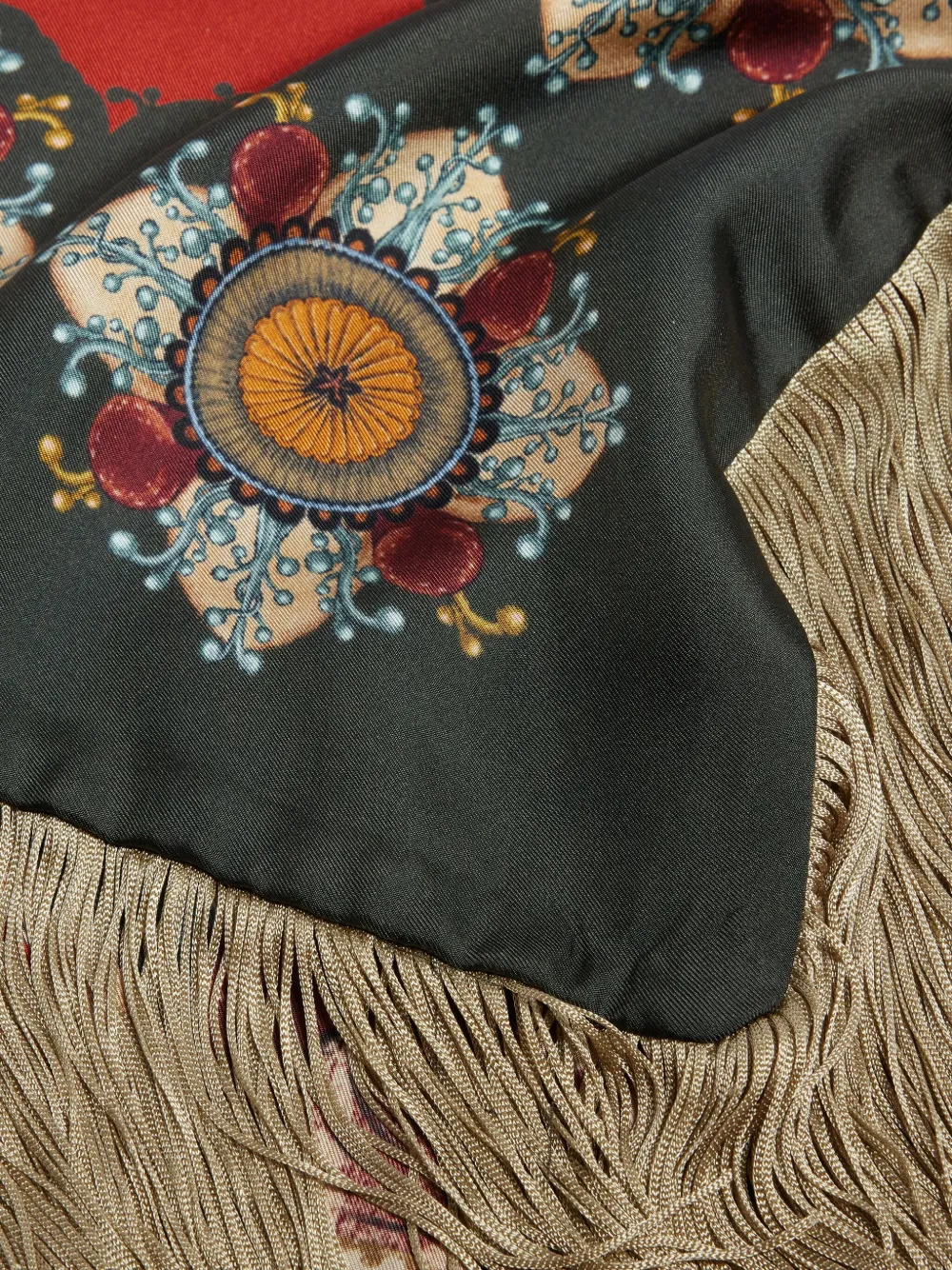 La DoubleJ floral-print fringed scarf - Rood
